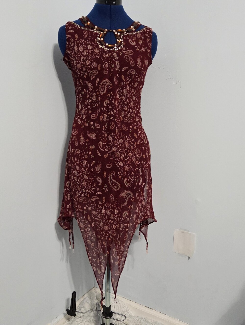 Burgundy Paisley Beaded Fairy Tank Top Size 40